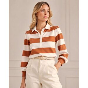 NWOT Veronica Beard presto Striped Rugby Polo Blouse | Quiet Luxury Puff Sleeve